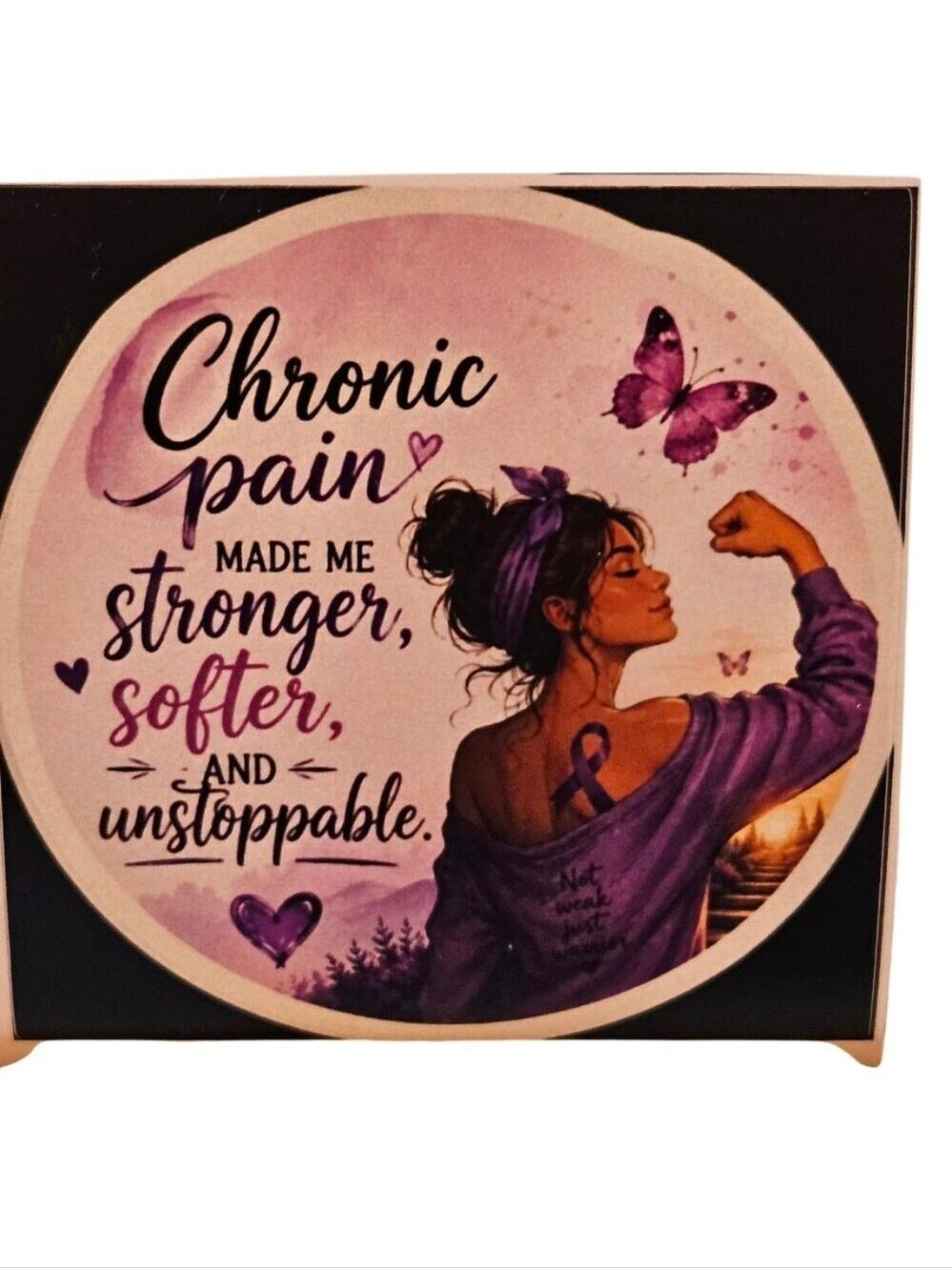 Handmade Chronic Pain Warrior Vinyl Sticker Purple Ribbon Butterfly Awareness 3" - Picture 5 of 17